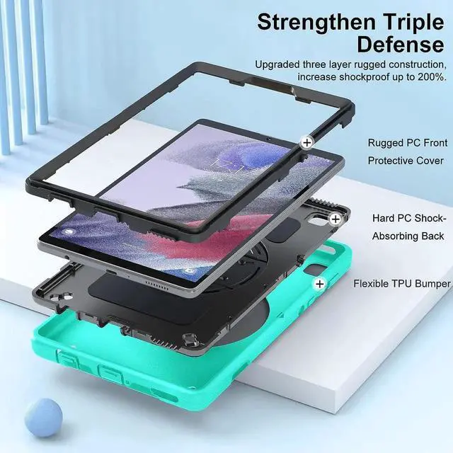 Alt view image 5 of 7 - JAENFONG Case for Galaxy Tab A7 Lite, Military Grade Heavy Duty Shockproof Case with Hand/Shoulder Strap Rotating Kickstand for Samsung Galaxy Tab A7 Lite 8.7 Inch 2021, Jade Green