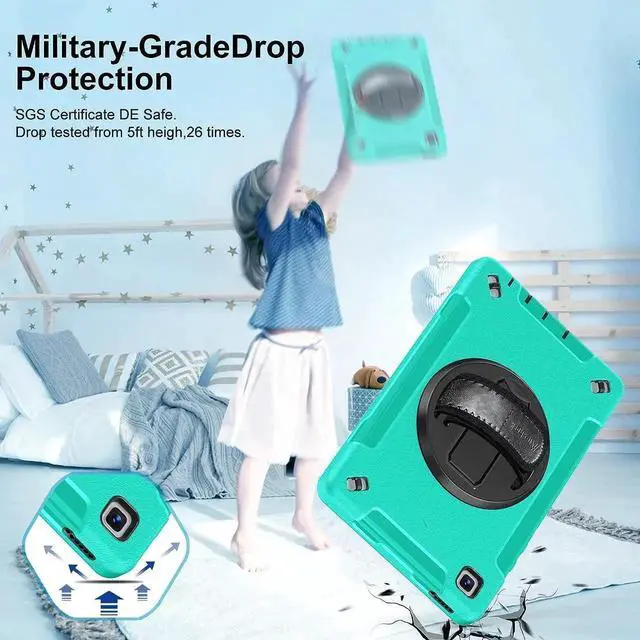 Alt view image 6 of 7 - JAENFONG Case for Galaxy Tab A7 Lite, Military Grade Heavy Duty Shockproof Case with Hand/Shoulder Strap Rotating Kickstand for Samsung Galaxy Tab A7 Lite 8.7 Inch 2021, Jade Green