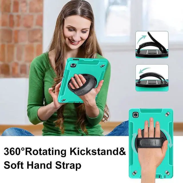 Alt view image 2 of 7 - JAENFONG Case for Galaxy Tab A7 Lite, Military Grade Heavy Duty Shockproof Case with Hand/Shoulder Strap Rotating Kickstand for Samsung Galaxy Tab A7 Lite 8.7 Inch 2021, Jade Green