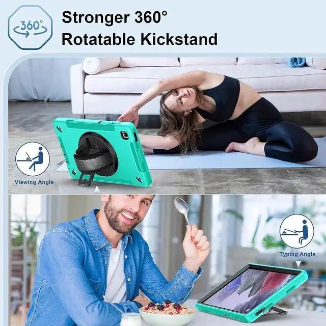 Alt view image 4 of 7 - JAENFONG Case for Galaxy Tab A7 Lite, Military Grade Heavy Duty Shockproof Case with Hand/Shoulder Strap Rotating Kickstand for Samsung Galaxy Tab A7 Lite 8.7 Inch 2021, Jade Green