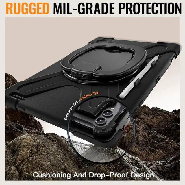 Alt view image 2 of 7 - Compatible with Sam-sung Galaxy Tab S11 Ultra 14.6" 2025 Released Model SM-X930/X936B CaseMilitary Grade Shockproof Case with Screen Protector,360° Rotating Stand/Handle Shoulder Cover(Black)