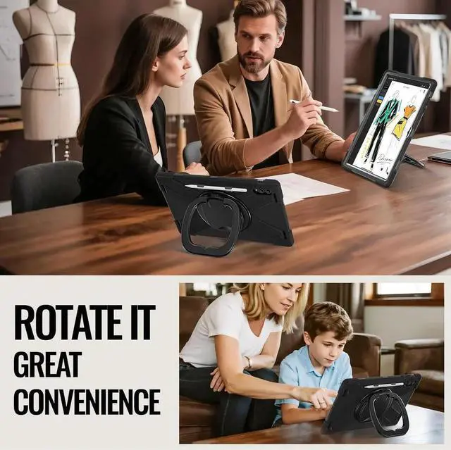 Alt view image 7 of 7 - Compatible with Sam-sung Galaxy Tab S11 Ultra 14.6" 2025 Released Model SM-X930/X936B CaseMilitary Grade Shockproof Case with Screen Protector,360° Rotating Stand/Handle Shoulder Cover(Black)