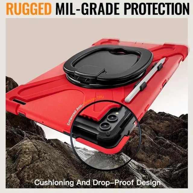 Alt view image 4 of 6 - Compatible with Sam-sung Galaxy Tab S11 Ultra 14.6" 2025 Released Model SM-X930/X936B CaseMilitary Grade Shockproof Case with Screen Protector,360° Rotating Stand/Handle Shoulder Cover(Black) Red