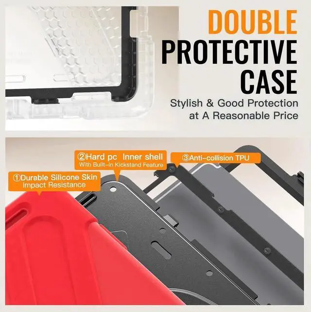 Alt view image 5 of 6 - Compatible with Sam-sung Galaxy Tab S11 Ultra 14.6" 2025 Released Model SM-X930/X936B CaseMilitary Grade Shockproof Case with Screen Protector,360° Rotating Stand/Handle Shoulder Cover(Black) Red