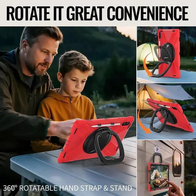 Alt view image 2 of 6 - Compatible with Sam-sung Galaxy Tab S11 Ultra 14.6" 2025 Released Model SM-X930/X936B CaseMilitary Grade Shockproof Case with Screen Protector,360° Rotating Stand/Handle Shoulder Cover(Black) Red