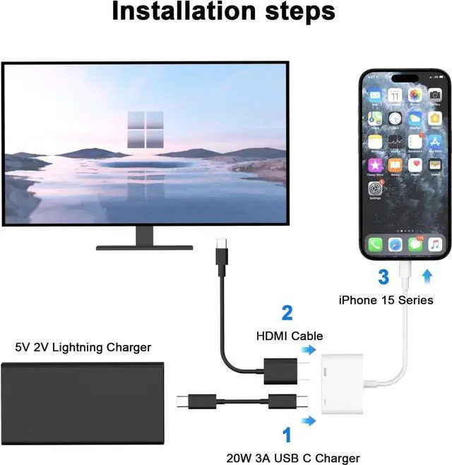Alt view image 3 of 7 - [MFi Certified] USB C to HDMI Adapter for iPhone 17 to TV 4K Type C Digital AV Adapter Sync Screen Connector Cable for iPhone 17/17 Pro/17 Pro Max/Air/16 Pro Max/15 Pro Max to HDTV Projector Monitor