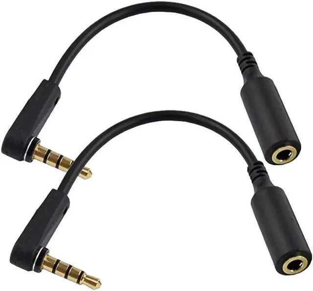Main image of 2PACK 6 inch 4-Pole 3.5mm Male Right Angle to Female Stereo Audio Cable Headset Headphone Extension Cable Replacement for Beats Dr. Dre Studio iPhone 3.5mm M to F Audio Cable Black