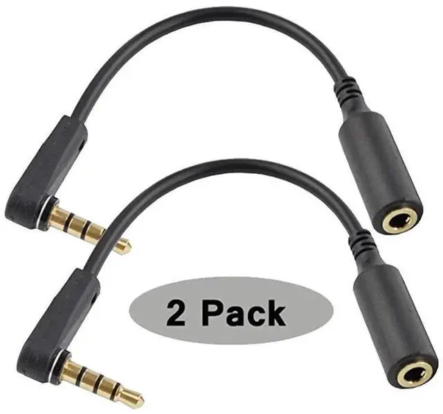 Alt view image 2 of 2 - 2PACK 6 inch 4-Pole 3.5mm Male Right Angle to Female Stereo Audio Cable Headset Headphone Extension Cable Replacement for Beats Dr. Dre Studio iPhone 3.5mm M to F Audio Cable Black