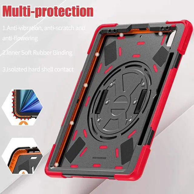 Alt view image 7 of 7 - JAENFONG Case for iPad Air 11 inch (2024) M2 Chip Model A2902/A2903 Heavy Duty Rugged Durability Silicone Tablet Cover with 360° Rotating Hand Strap Foldable Hidden Stand & Shoulder Strap, Red