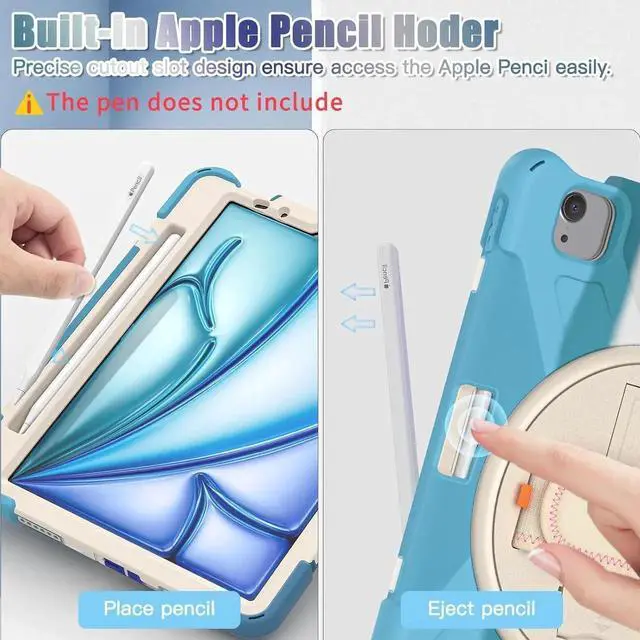 Alt view image 5 of 7 - JAENFONG Case for iPad Air 11-inch (2024) M2 Chip Model A2902 Heavy Duty Rugged Durability Silicone Tablet Cover with 360° Rotating Hand Strap Foldable Hidden Stand & Shoulder Strap, Colorful Pink