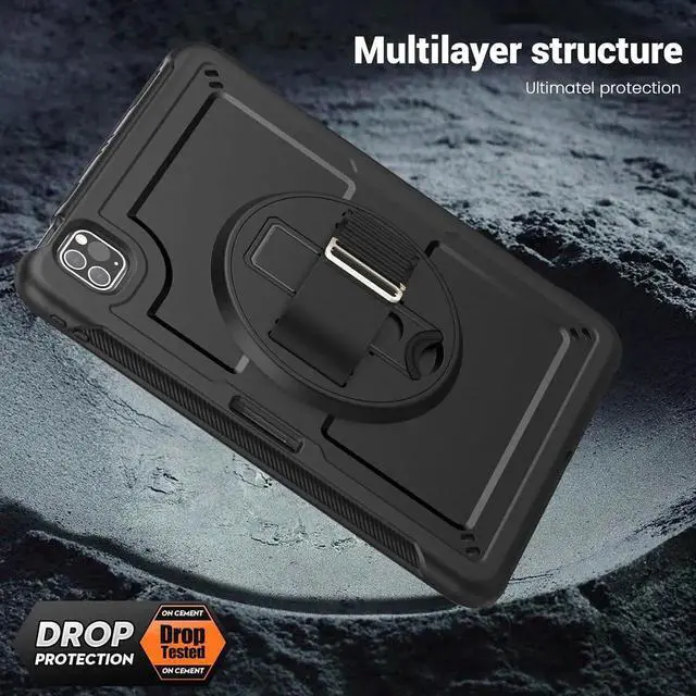 Alt view image 3 of 7 - JAENFONG Case for iPad Air 5 (2022) M1 Chip/iPad Air 4th 2020 10.9 inch Multilayered Rugged Durable Shockproof Tablet Cover with 360° Rotating Hand Strap Foldable Hidden Stand, Black