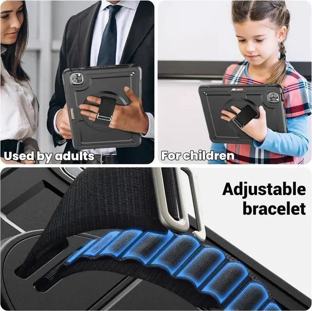 Alt view image 4 of 7 - JAENFONG Case for iPad Air 5 (2022) M1 Chip/iPad Air 4th 2020 10.9 inch Multilayered Rugged Durable Shockproof Tablet Cover with 360° Rotating Hand Strap Foldable Hidden Stand, Black
