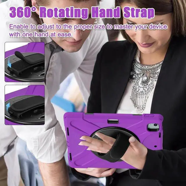 Alt view image 2 of 7 - JAENFONG Case for iPad Air 13 inch (2024) M2 Chip Model A2898/A2899 Heavy Duty Rugged Durability Silicone Tablet Cover with 360° Rotating Hand Strap Foldable Hidden Stand & Shoulder Strap, Purple