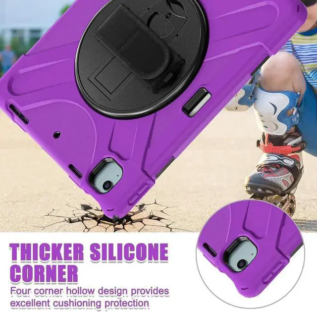 Alt view image 5 of 7 - JAENFONG Case for iPad Air 13 inch (2024) M2 Chip Model A2898/A2899 Heavy Duty Rugged Durability Silicone Tablet Cover with 360° Rotating Hand Strap Foldable Hidden Stand & Shoulder Strap, Purple