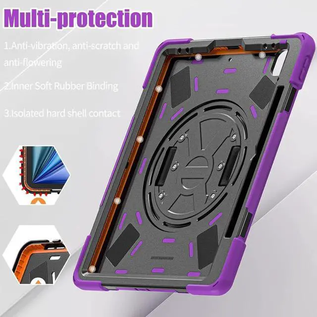 Alt view image 6 of 7 - JAENFONG Case for iPad Air 13 inch (2024) M2 Chip Model A2898/A2899 Heavy Duty Rugged Durability Silicone Tablet Cover with 360° Rotating Hand Strap Foldable Hidden Stand & Shoulder Strap, Purple