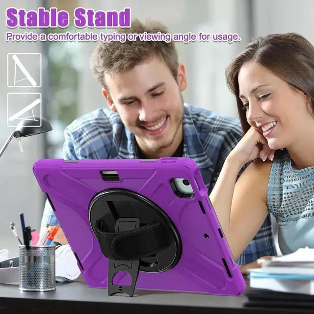 Alt view image 4 of 7 - JAENFONG Case for iPad Air 13 inch (2024) M2 Chip Model A2898/A2899 Heavy Duty Rugged Durability Silicone Tablet Cover with 360° Rotating Hand Strap Foldable Hidden Stand & Shoulder Strap, Purple