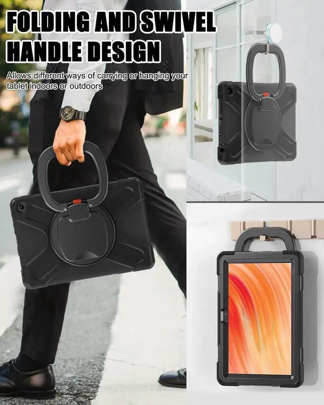 Alt view image 4 of 6 - JAENFONG Shockproof Case for Amazon Fire HD 10 Tablet 10.1 (Only fits 13th generation tablet, 2023 release), Rugged Silicone Cover with 360 Rotating Kickstand & Handle Grip, Shoulder Strap, Black