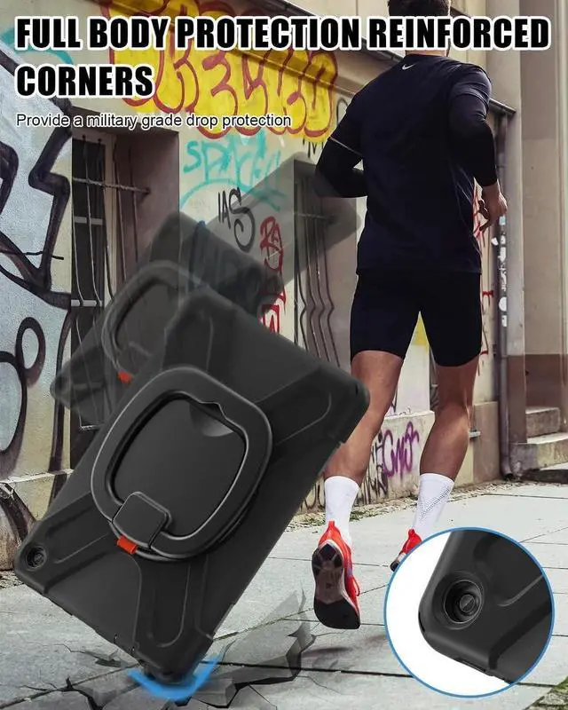 Alt view image 5 of 6 - JAENFONG Shockproof Case for Amazon Fire HD 10 Tablet 10.1 (Only fits 13th generation tablet, 2023 release), Rugged Silicone Cover with 360 Rotating Kickstand & Handle Grip, Shoulder Strap, Black