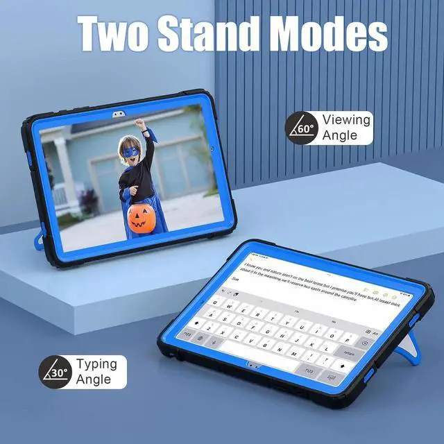 Alt view image 3 of 7 - JAENFONG Shockproof Case for Galaxy Tab A9 Plus 11'' 2023,3-Layer Silicone+PC Hybrid Rugged Heavy Duty with Kickstand Kids Friendly Children Boys for Galaxy Tab A9+ 2023 (Black+Blue)