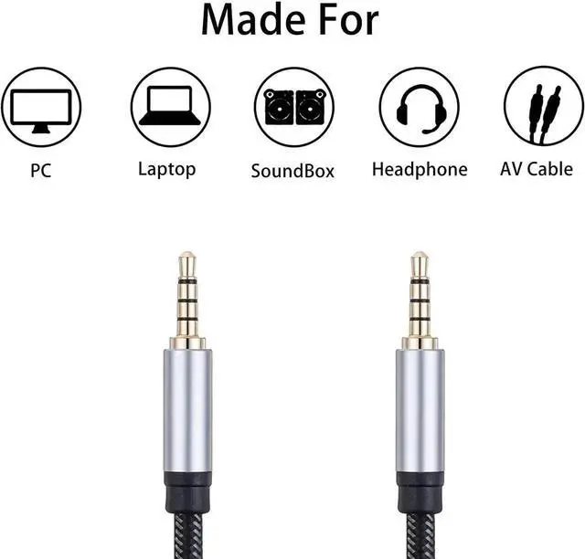 Alt view image 2 of 7 - Male to Male Audio Cable 6Ft 3.5mm 4 Pole Nylon Braided Stereo Aux Cord for Headphones PS4 Phone Tablets Headset PC Laptop and More(6Ft/2M)