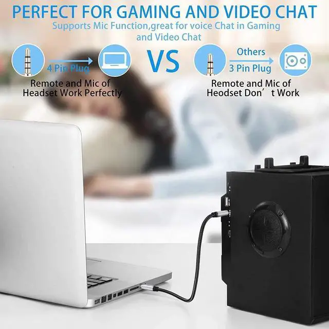 Alt view image 3 of 7 - Male to Male Audio Cable 6Ft 3.5mm 4 Pole Nylon Braided Stereo Aux Cord for Headphones PS4 Phone Tablets Headset PC Laptop and More(6Ft/2M)