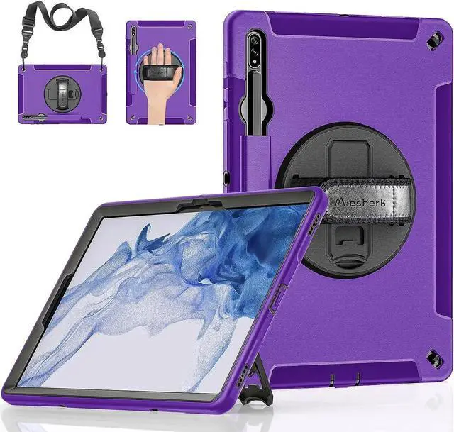 Main image of JAENFONG Case for Galaxy Tab S7 FE/S8 Plus/S7 Plus, Rugged Shockproof Case for Samsung Galaxy Tab S7 FE/S8 Plus/S7 Plus 12.4 Inch with Hand/Shoulder Strap-S Pen Holder-Rotating Kickstand,Purple