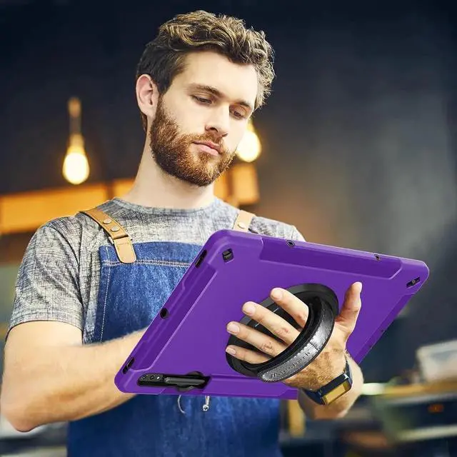 Alt view image 3 of 7 - JAENFONG Case for Galaxy Tab S7 FE/S8 Plus/S7 Plus, Rugged Shockproof Case for Samsung Galaxy Tab S7 FE/S8 Plus/S7 Plus 12.4 Inch with Hand/Shoulder Strap-S Pen Holder-Rotating Kickstand,Purple