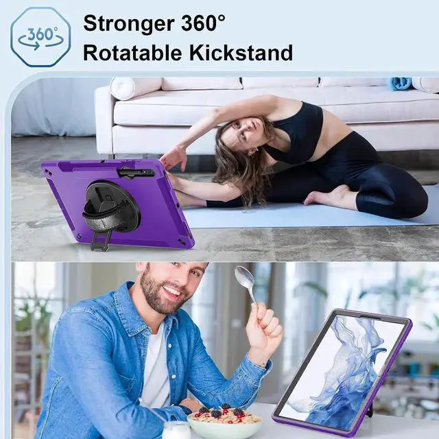 Alt view image 6 of 7 - JAENFONG Case for Galaxy Tab S7 FE/S8 Plus/S7 Plus, Rugged Shockproof Case for Samsung Galaxy Tab S7 FE/S8 Plus/S7 Plus 12.4 Inch with Hand/Shoulder Strap-S Pen Holder-Rotating Kickstand,Purple
