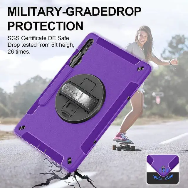 Alt view image 2 of 7 - JAENFONG Case for Galaxy Tab S7 FE/S8 Plus/S7 Plus, Rugged Shockproof Case for Samsung Galaxy Tab S7 FE/S8 Plus/S7 Plus 12.4 Inch with Hand/Shoulder Strap-S Pen Holder-Rotating Kickstand,Purple