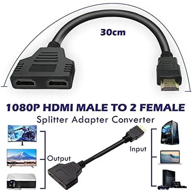 Alt view image 7 of 7 - Hididi HDMI Splitter Adapter Cable 1080P HDMI Splitter 1 in 2 Out HDMI Male to 2 HDMI Female 1 to 2 Way Splitter Cable for HDTV LCD Monitor and Projectors