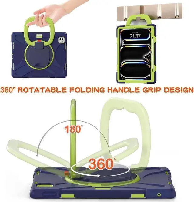 Alt view image 7 of 7 - JAENFONG for iPad Pro 13 inch Case (2024) M4 Chip Model A2925/A2926 Heavy Duty Rugged Durability Silicone Tablet Cover with 360° Rotating Ring Foldable Kickstand & Shoulder Strap, Purple