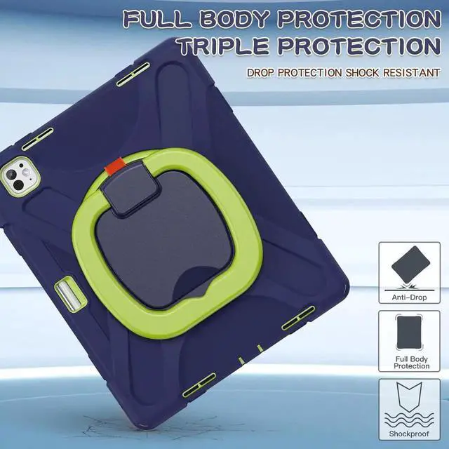 Alt view image 4 of 7 - JAENFONG for iPad Pro 13 inch Case (2024) M4 Chip Model A2925/A2926 Heavy Duty Rugged Durability Silicone Tablet Cover with 360° Rotating Ring Foldable Kickstand & Shoulder Strap, Purple