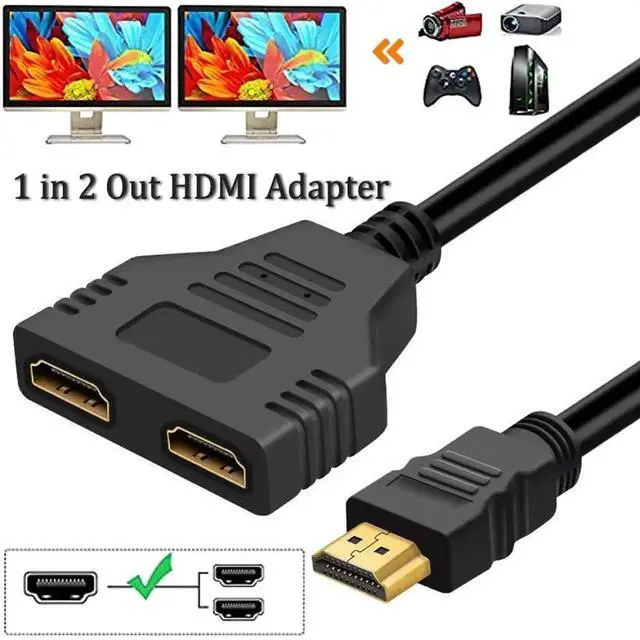 Alt view image 5 of 7 - HDMI Splitter Adapter Cable 1080P HDMI Splitter 1 in 2 Out HDMI Male to 2 HDMI Female 1 to 2 Way Splitter Cable for HDTV LCD Monitor and Projectors