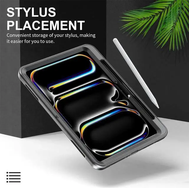 Alt view image 6 of 7 - JAENFONG Case for 2024 iPad Pro 11-Inch M4 (2024, 5th Gen), Military Grade Silicone Protective Cover W/Pencil Holder - 360° Rotating Stand - Handle - Shoulder Strap