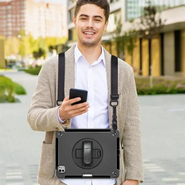 Alt view image 4 of 7 - JAENFONG Case for 2024 iPad Pro 11-Inch M4 (2024, 5th Gen), Military Grade Silicone Protective Cover W/Pencil Holder - 360° Rotating Stand - Handle - Shoulder Strap