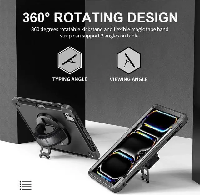 Alt view image 5 of 7 - JAENFONG Case for 2024 iPad Pro 11-Inch M4 (2024, 5th Gen), Military Grade Silicone Protective Cover W/Pencil Holder - 360° Rotating Stand - Handle - Shoulder Strap