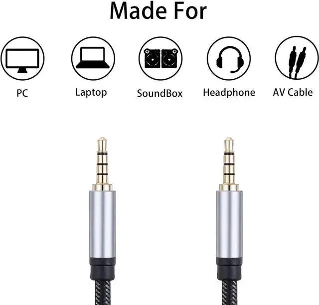 Alt view image 2 of 7 - Male to Male Audio Cable 6Ft 3.5mm 4 Pole Nylon Braided Stereo Aux Cord for Headphones PS4 Phone Tablets Headset PC Laptop and More(6Ft/2M)