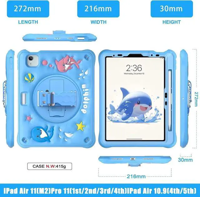 Alt view image 7 of 7 - JAENFONG Kids Case for iPad Air 11 inch 2024 Cute 3D Duck Design Multi-Layer Protection, 360° Rotating Kickstand, Built-in Pen Slot, Shock-Absorbing Corners, Easy Installation for Safe and Fun Use