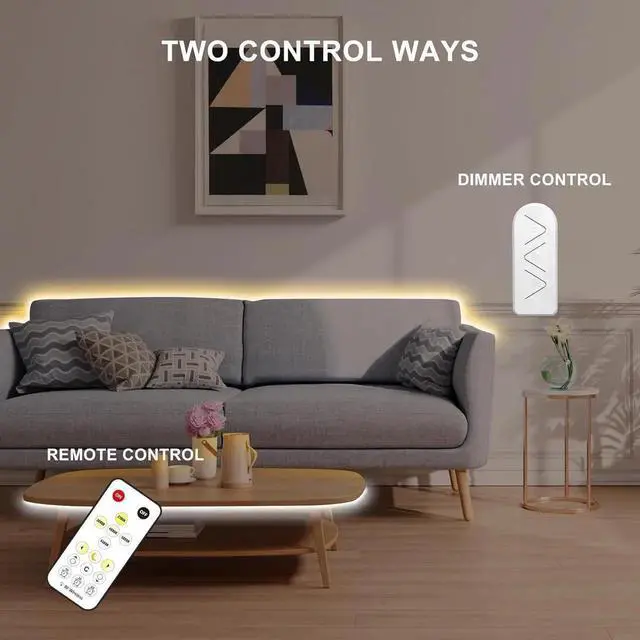 Alt view image 6 of 7 - 6.56ft Tunable White 2700K-6500K COB Led Strip Light with RF Remote Dimmable CCT COB Led Lights Adhesive Led Light Strip for Bedroom Kitchen Cabinet