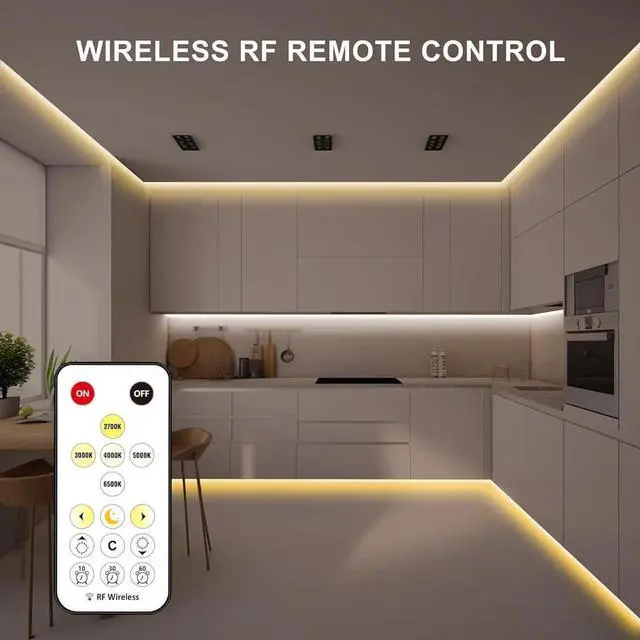 Alt view image 4 of 7 - 6.56ft Tunable White 2700K-6500K COB Led Strip Light with RF Remote Dimmable CCT COB Led Lights Adhesive Led Light Strip for Bedroom Kitchen Cabinet