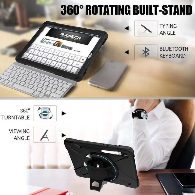 Alt view image 7 of 7 - JAENFONiPad 10th Generation Case 2022 10.9 Inch A2696 A2757 A2777-Rugged Silicone Cover for iPad 10th Generation, Pencil Holder/Swivel Ring Stand/Screen Protector/Stable Kickstand/Shoulder Strap, Blue