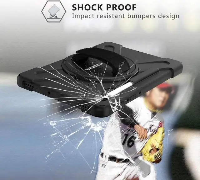 Alt view image 3 of 7 - JAENFONiPad 10th Generation Case 2022 10.9 Inch A2696 A2757 A2777-Rugged Silicone Cover for iPad 10th Generation, Pencil Holder/Swivel Ring Stand/Screen Protector/Stable Kickstand/Shoulder Strap, Blue