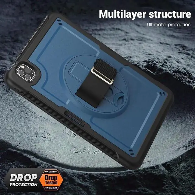 Alt view image 5 of 7 - JAENFONG Case for iPad Air 5 (2022) M1 Chip/iPad Air 4th 2020 10.9 inch Multilayered Rugged Durable Shockproof Tablet Cover with 360° Rotating Hand Strap Foldable Hidden Stand, Navy Blue