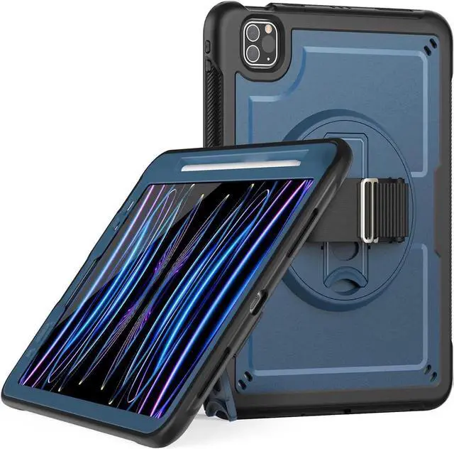 Main image of JAENFONG Case for iPad Air 5 (2022) M1 Chip/iPad Air 4th 2020 10.9 inch Multilayered Rugged Durable Shockproof Tablet Cover with 360° Rotating Hand Strap Foldable Hidden Stand, Navy Blue