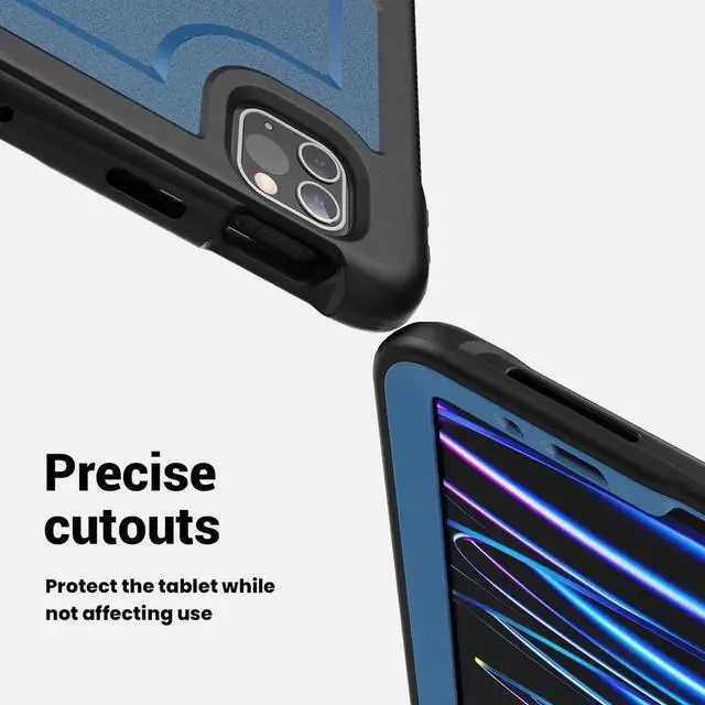 Alt view image 2 of 7 - JAENFONG Case for iPad Air 5 (2022) M1 Chip/iPad Air 4th 2020 10.9 inch Multilayered Rugged Durable Shockproof Tablet Cover with 360° Rotating Hand Strap Foldable Hidden Stand, Navy Blue