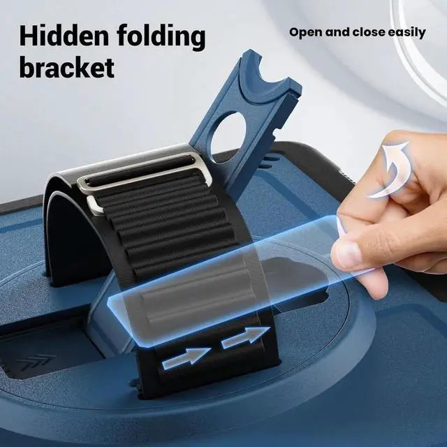 Alt view image 6 of 7 - JAENFONG Case for iPad Air 5 (2022) M1 Chip/iPad Air 4th 2020 10.9 inch Multilayered Rugged Durable Shockproof Tablet Cover with 360° Rotating Hand Strap Foldable Hidden Stand, Navy Blue