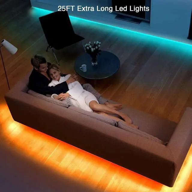 Alt view image 5 of 6 - Led Lights for Bedroom 25ft RGB 5050 Led Strip Lights Color Changing Kit with 44 Keys Remote Controller and 12V Power Supply Led Light Strips Indoor Decoration Easter Decor