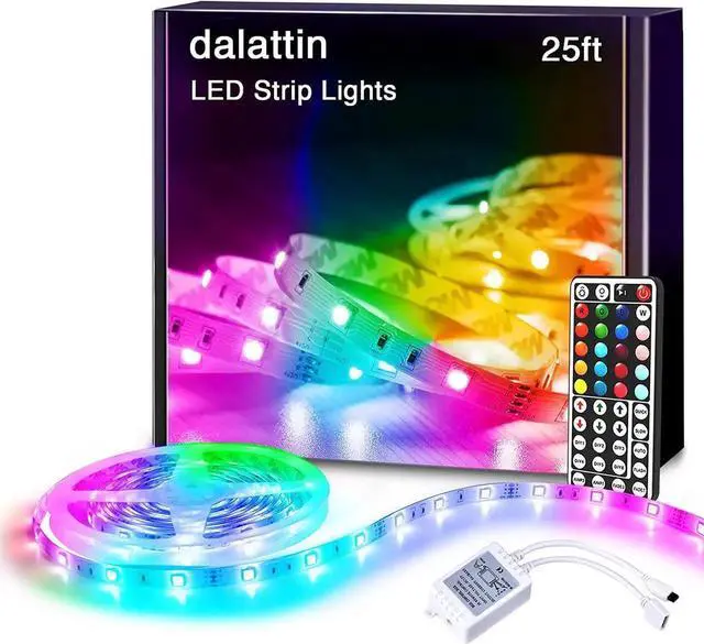 Main image of Led Lights for Bedroom 25ft RGB 5050 Led Strip Lights Color Changing Kit with 44 Keys Remote Controller and 12V Power Supply Led Light Strips Indoor Decoration Easter Decor