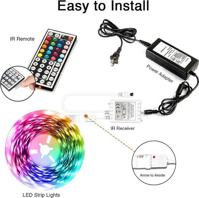 Alt view image 6 of 6 - Led Lights for Bedroom 25ft RGB 5050 Led Strip Lights Color Changing Kit with 44 Keys Remote Controller and 12V Power Supply Led Light Strips Indoor Decoration Easter Decor