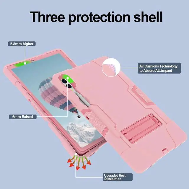 Alt view image 2 of 7 - JAENFONG Shockproof Kickstand Case for Galaxy Tab S9 Plus/S9 FE Plus 12.4'', Heavy Duty Hybrid Rugged Three Layer Soft Silicone +Hard PC with S-Pen Holder for Tab S9+ S9 FE+ 2023 (Rose Gold)